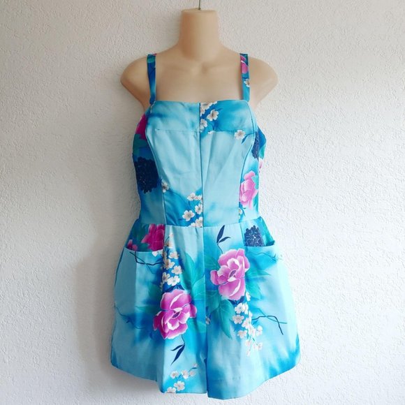 Vintage Pants - Vintage Hawaiian Floral Romper Playsuit Medium